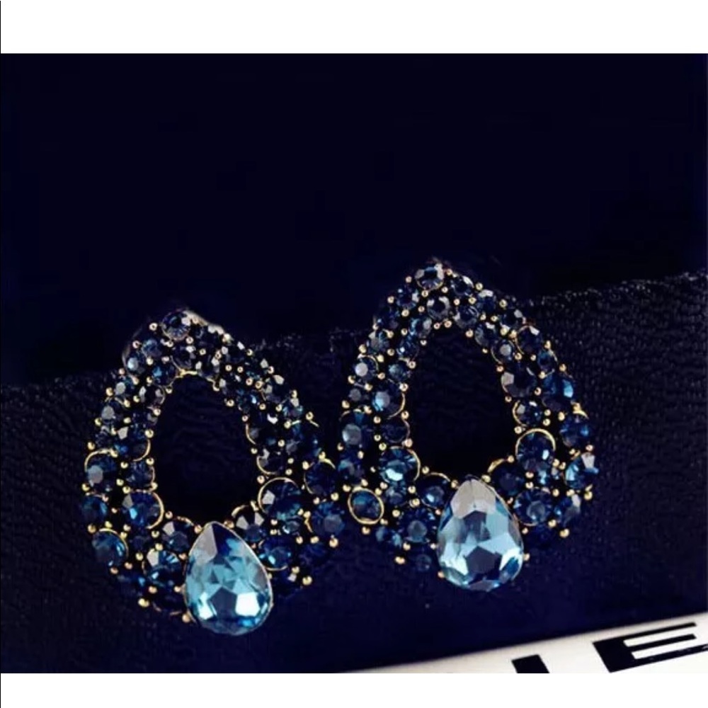 Charm luxury crystal blue rhinestone earrings - Picture 6 of 6